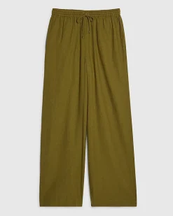 Khaki Linen Blend Wide Leg Trousers