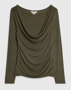 Khaki Long Sleeve Drape Layered Top