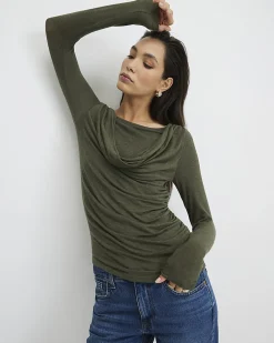 Khaki Long Sleeve Drape Layered Top
