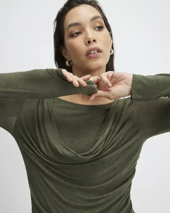 Khaki Long Sleeve Drape Layered Top