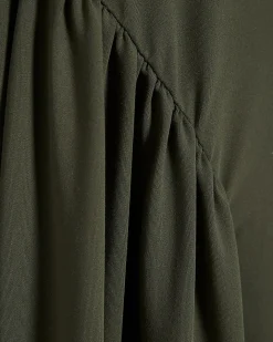 Khaki Long Sleeve Gathered Waist Maxi Dress
