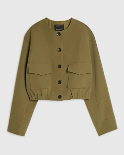Khaki Long Sleeve Pocket Detail Bomber Jacket