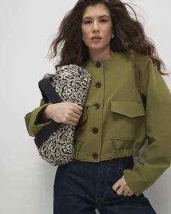 Khaki Long Sleeve Pocket Detail Bomber Jacket