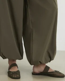 Khaki Mesh Backless Flat Ballet Pumps