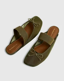 Khaki Mesh Backless Flat Ballet Pumps