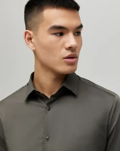 Khaki Muscle Fit Comfort Stretch Shirt