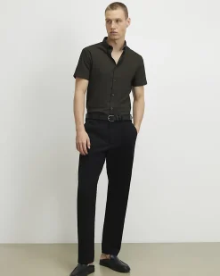 Khaki Muscle Fit Textured Cotton Blend Shirt