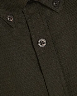 Khaki Muscle Fit Textured Cotton Blend Shirt