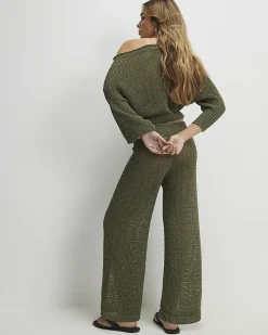 Khaki Open Stitch Knitted Trousers