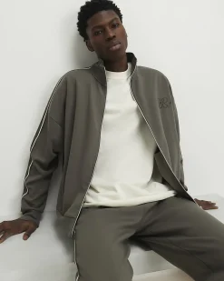 Khaki Oversized Fit Monogram Tracksuit Jacket
