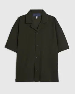 Khaki Oversized Fit Waffle Textured Shirt