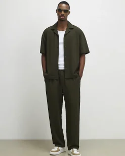 Khaki Oversized Fit Waffle Textured Shirt