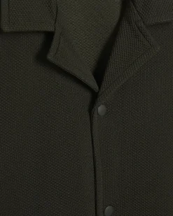 Khaki Oversized Fit Waffle Textured Shirt