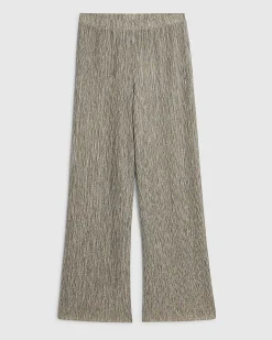 Khaki Plisse Wide Leg Trousers