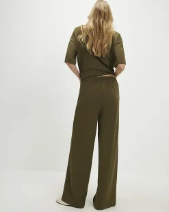 Khaki Premium Whipstitch Wide Leg Joggers