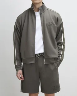Khaki Regular Fit Monogram Taped Shorts