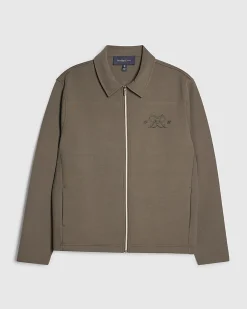 Khaki Regular Fit Monogram Zipped Shacket