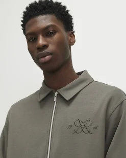 Khaki Regular Fit Monogram Zipped Shacket