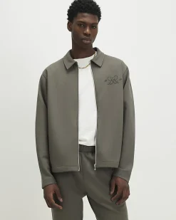 Khaki Regular Fit Monogram Zipped Shacket