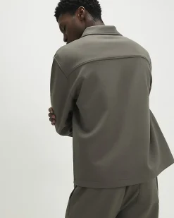 Khaki Regular Fit Monogram Zipped Shacket