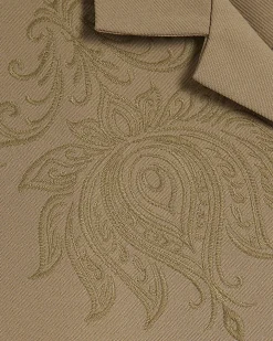 Khaki Regular Fit Paisley Embroidery Shirt