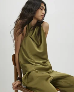 Khaki Satin Halter Neck Top