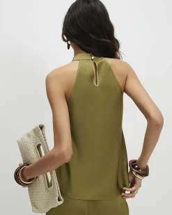 Khaki Satin Halter Neck Top