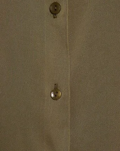 Khaki Satin Long Sleeve Slim Fit Shirt