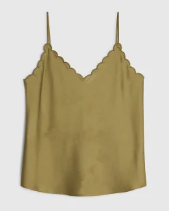 Khaki Satin Scallop Trim Cami Top