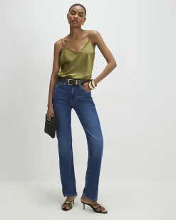 Khaki Satin Scallop Trim Cami Top