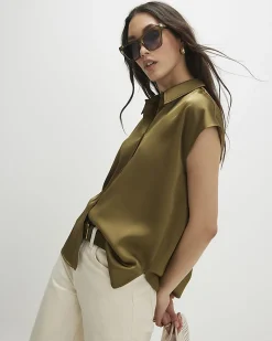 Khaki Satin Sleeveless Shirt