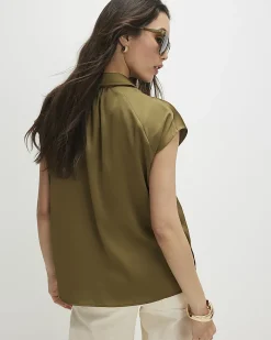 Khaki Satin Sleeveless Shirt