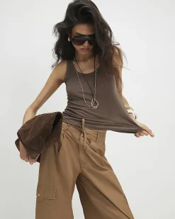 Khaki Semi Sheer Tank Top