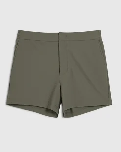Khaki Short Length Rib Stretch Shorts