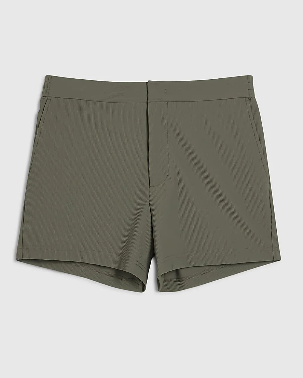 Khaki Short Length Rib Stretch Shorts