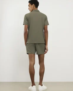 Khaki Short Length Rib Stretch Shorts