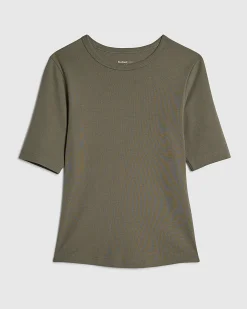 Khaki Short Sleeve Cotton Fitted Top