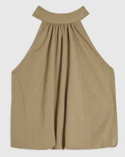 Khaki Sleeveless Bubble Hem Top