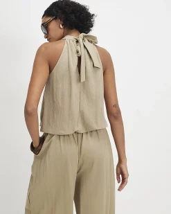 Khaki Sleeveless Bubble Hem Top