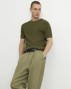 Khaki Slim Fit Cotton Waffle Knitted T-Shirt