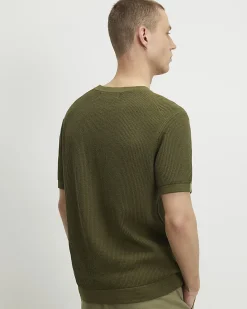 Khaki Slim Fit Cotton Waffle Knitted T-Shirt