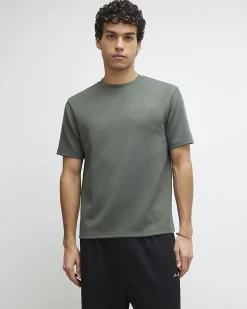 Khaki Slim Fit Embroidered Crew Neck T-shirt