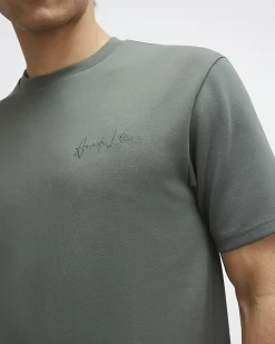 Khaki Slim Fit Embroidered Crew Neck T-shirt