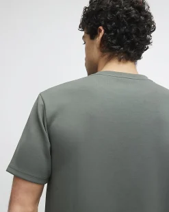 Khaki Slim Fit Embroidered Crew Neck T-shirt