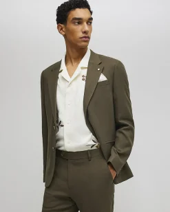 Khaki Slim Fit Linen Blend Suit Blazer Jacket
