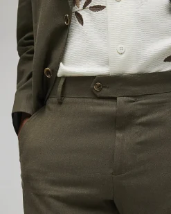 Khaki Slim Fit Linen Blend Suit Trousers
