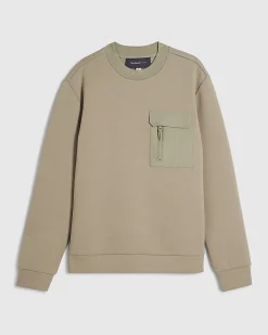Khaki Slim Fit Nylon Pocket Sweatshirt
