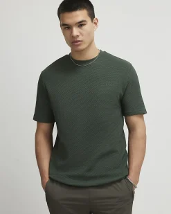 Khaki Slim Fit Textured Cotton T-Shirt