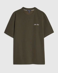 Khaki Slim Fit Textured Crew Neck T-Shirt