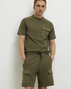 Khaki Slim Fit Textured Lightweight T-Shirt